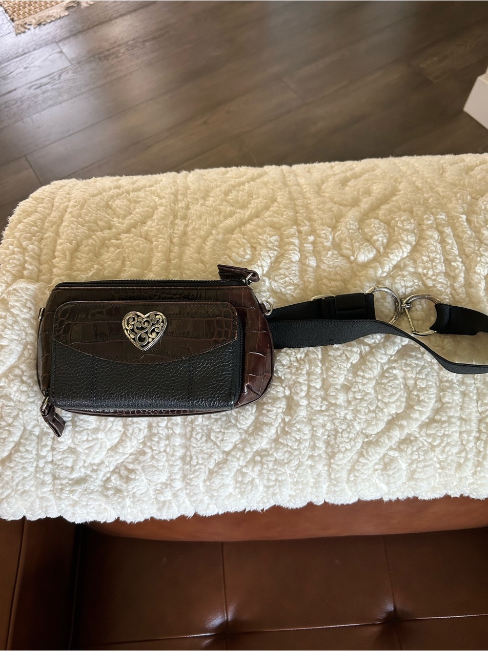 Brighton Brown and Black Heart-Embellished Belt Bag
